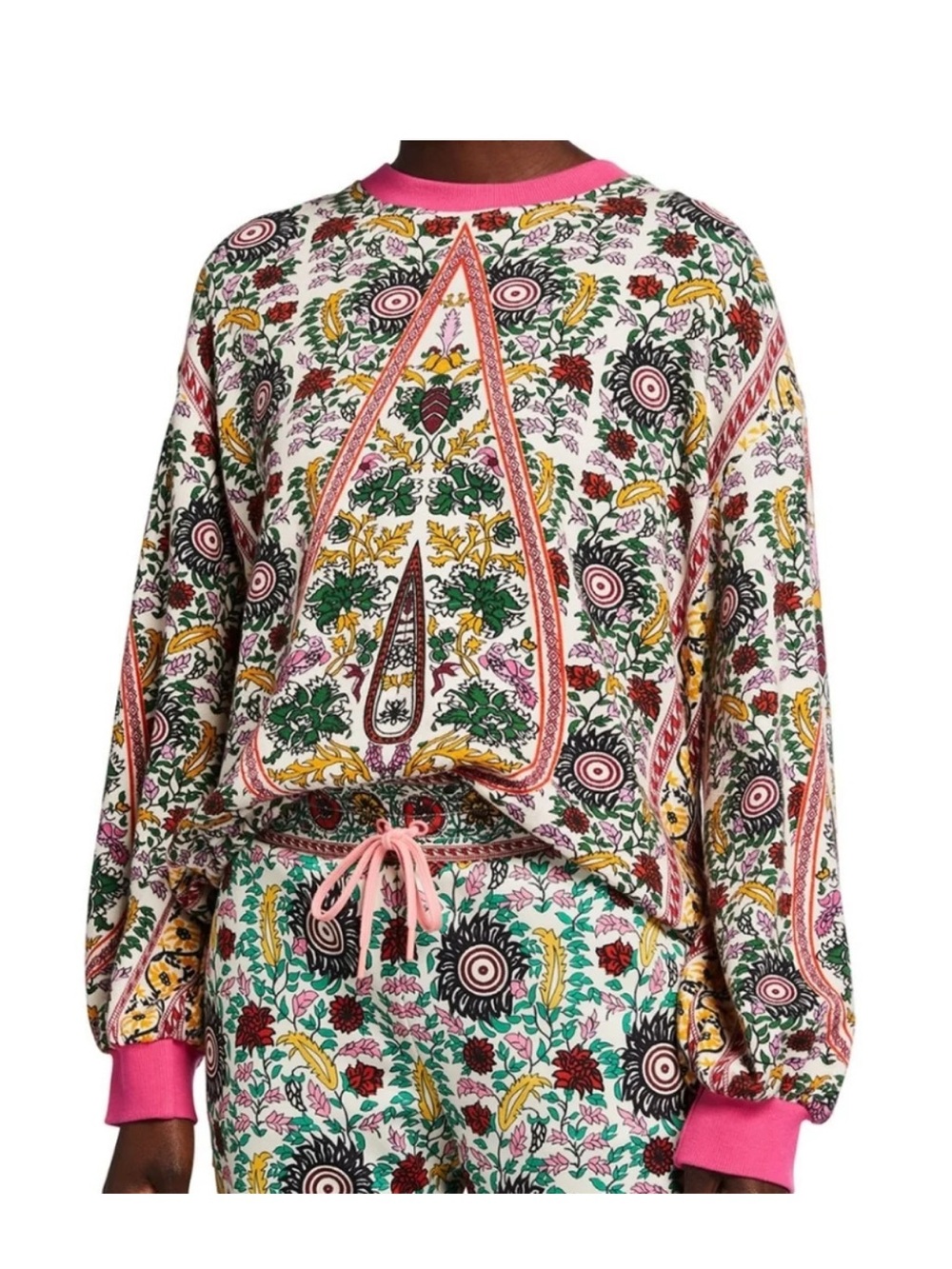 Alice + Olivia Amirah Drawstring Hem Sweatshirt Flower Pot Size Large